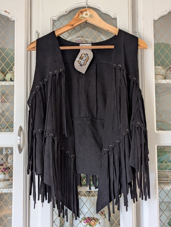 Vocal Jackets & Blazers - Lg Irvines Black Fringe Suede Women's Vest Eyelet Western Biker